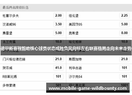 德甲新赛程前瞻核心球员状态成胜负风向标左右联赛格局走向未来走势